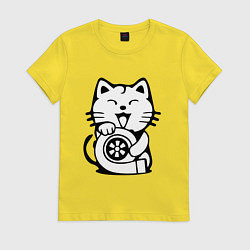 Футболка хлопковая женская JDM Cat & Engine Japan, цвет: желтый