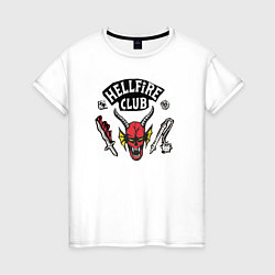 Футболка хлопковая женская Hellfire Club Sticker Stranger Things 4, цвет: белый