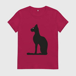 Футболка хлопковая женская Силуэт черной кошки, Египетская богиня Бастет, цвет: маджента