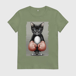 Женская футболка Крутой котяра в боксёрских перчатках Cool cat in b