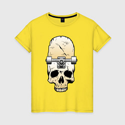 Футболка хлопковая женская Череп - скейтборд Экстрим Skull - Skateboard Extre, цвет: желтый