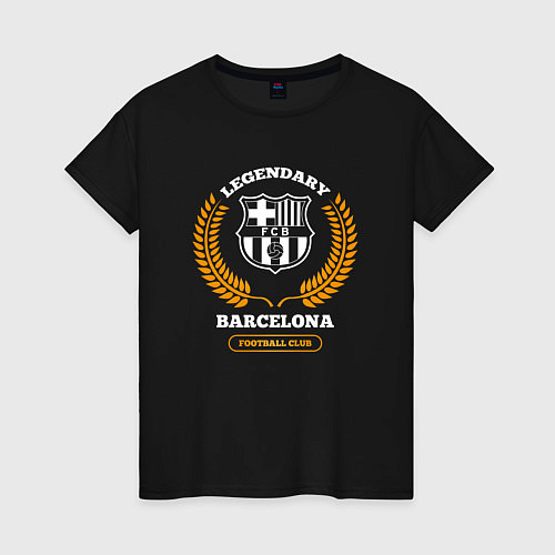 Женская футболка Лого Barcelona и надпись Legendary Football Club / Черный – фото 1