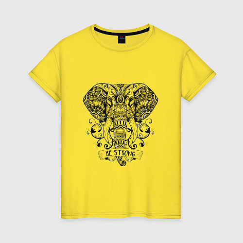 Женская футболка Слон в стиле Мандала Mandala Elephant Be Strong / Желтый – фото 1