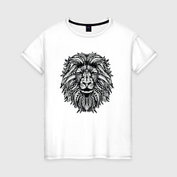 Футболка хлопковая женская Лев в стиле Мандала Mandala Lion, цвет: белый