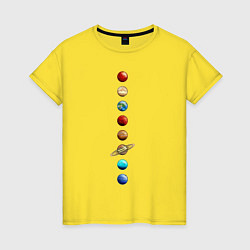 Футболка хлопковая женская Парад нарисованных планет, цвет: желтый