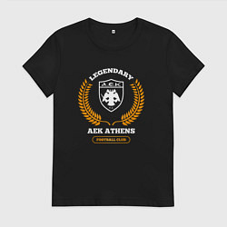 Футболка хлопковая женская Лого AEK Athens и надпись Legendary Football Club, цвет: черный