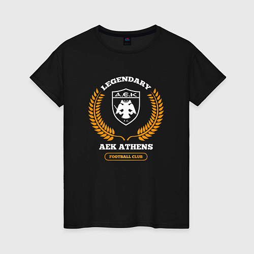 Женская футболка Лого AEK Athens и надпись Legendary Football Club / Черный – фото 1