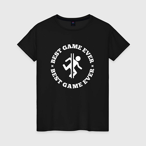 Женская футболка Символ Portal и круглая надпись Best Game Ever / Черный – фото 1
