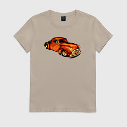 Футболка хлопковая женская Классический автомобиль ретро, цвет: миндальный