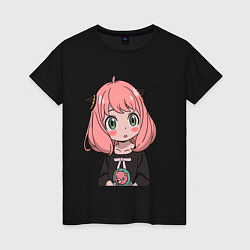 Футболка хлопковая женская Anya Forger Spy x Family Аня Форджер Семья Шпиона, цвет: черный