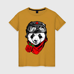 Футболка хлопковая женская Панда с розой во рту, цвет: горчичный