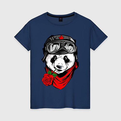 Женская футболка Панда с розой во рту / Тёмно-синий – фото 1