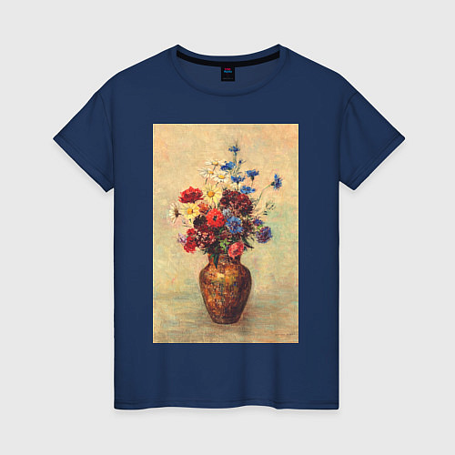 Женская футболка Flowers in a Vase Букет цветов / Тёмно-синий – фото 1