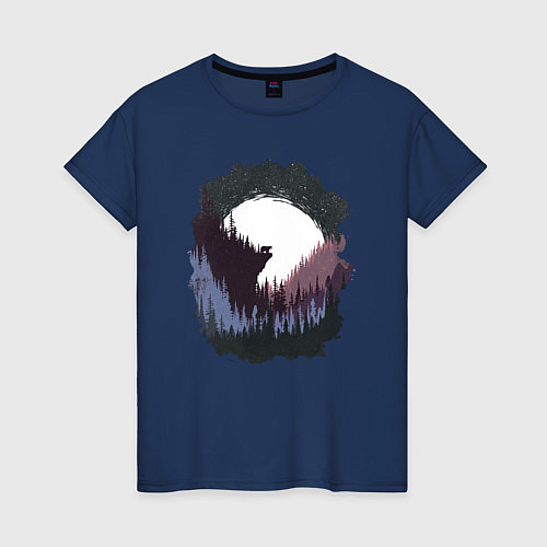 Женская футболка Медведь воет на луну / Тёмно-синий – фото 1