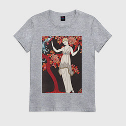 Футболка хлопковая женская Robe du soir de Doeuillet Девушка в цветах, цвет: меланж