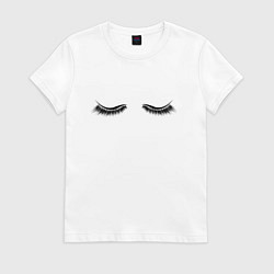 Футболка хлопковая женская Закрытые глазки, цвет: белый