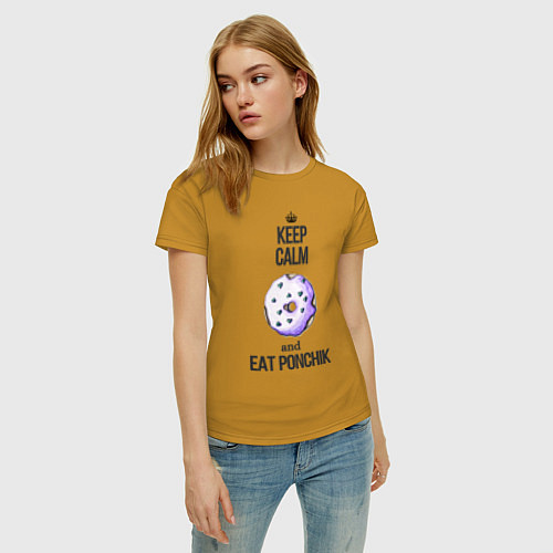 Женская футболка Keep calm and eat ponchik / Горчичный – фото 3
