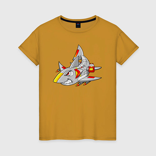 Женская футболка Акула кибер - самолет / Горчичный – фото 1
