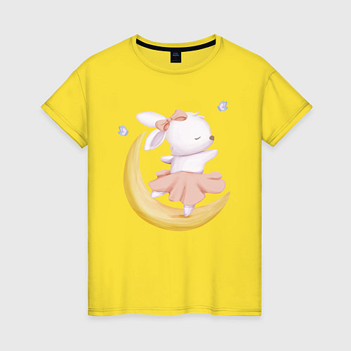 Женская футболка Милый Крольчонок Танцует На Месяце / Желтый – фото 1