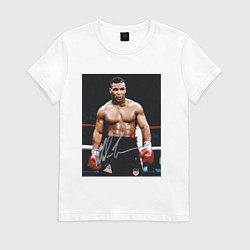 Футболка хлопковая женская Майк Тайсон Фото с авторгафом Mike Tyson, цвет: белый