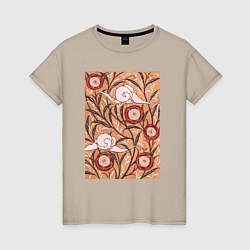 Футболка хлопковая женская Samarkande Art Nouveau Flower Pattern Цветочный ор, цвет: миндальный