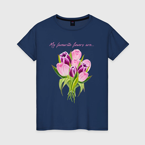 Женская футболка Мои любимые цветы тюльпаны / Тёмно-синий – фото 1