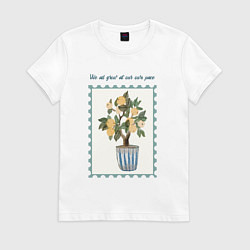 Футболка хлопковая женская Мы все растем в своем ритме, цвет: белый