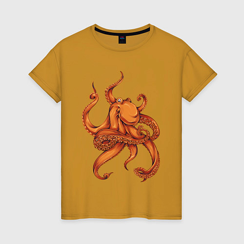 Женская футболка Оранжевый осьминог с множеством щупальцев / Горчичный – фото 1