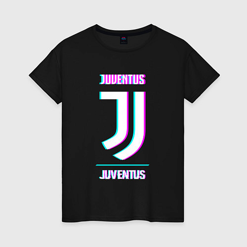 Женская футболка Juventus FC в стиле Glitch / Черный – фото 1