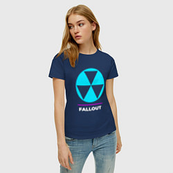 Футболка хлопковая женская Символ Fallout в неоновых цветах, цвет: тёмно-синий — фото 2