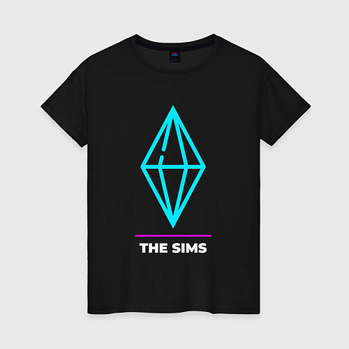 Женская футболка Символ The Sims в неоновых цветах / Черный – фото 1