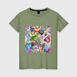 Женская футболка Абстрактные акварельные разноцветные растения