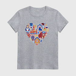 Футболка хлопковая женская Сердце Россия, цвет: меланж