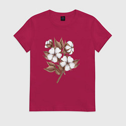 Футболка хлопковая женская Цветы хлопка в букете, цвет: маджента
