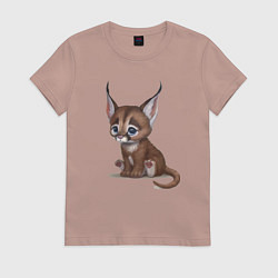 Футболка хлопковая женская Милашка котик с огромными ушами, цвет: пыльно-розовый