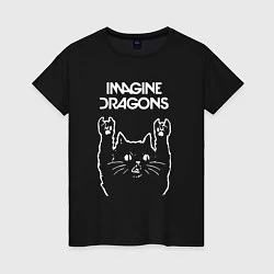 Футболка хлопковая женская Imagine Dragons Рок кот, цвет: черный