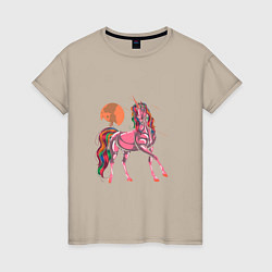 Футболка хлопковая женская UNICORN HORSE, цвет: миндальный