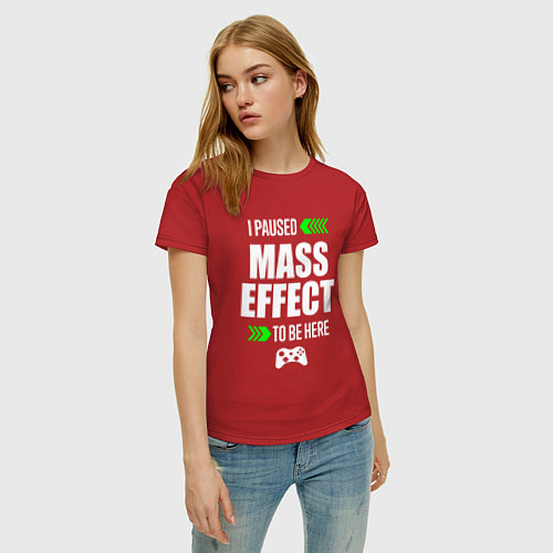 Женская футболка I Paused Mass Effect To Be Here с зелеными стрелка / Красный – фото 3