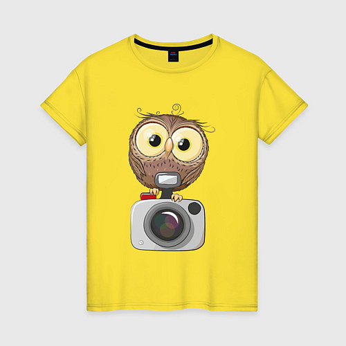 Женская футболка Сова на фотоаппарате / Желтый – фото 1