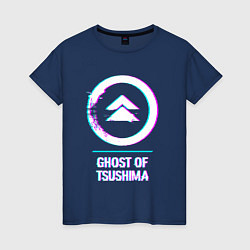 Футболка хлопковая женская Ghost of Tsushima в стиле Glitch Баги Графики, цвет: тёмно-синий