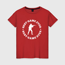 Футболка хлопковая женская Символ Counter Strike и круглая надпись Best Game, цвет: красный