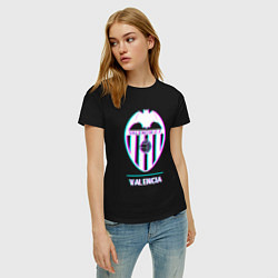 Футболка хлопковая женская Valencia FC в стиле Glitch, цвет: черный — фото 2