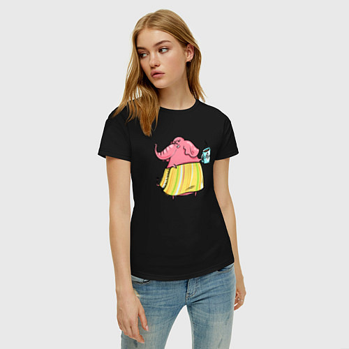 Женская футболка Слониха с кофе / Черный – фото 3