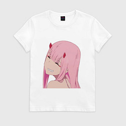 Футболка хлопковая женская Zero Two крупный план, цвет: белый