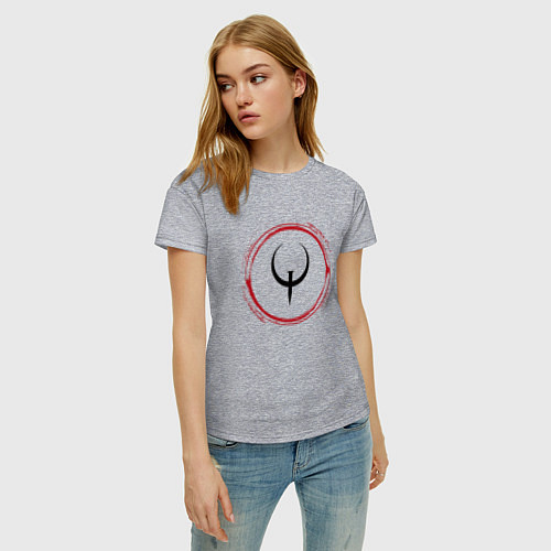 Женская футболка Символ Quake и красная краска вокруг / Меланж – фото 3