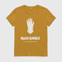 Футболка хлопковая женская Железные руки лого винтаж, цвет: горчичный