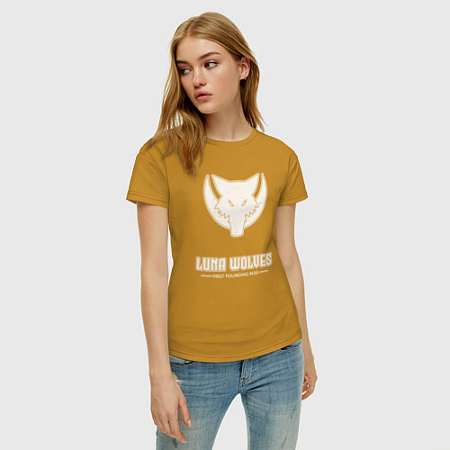 Женская футболка Лунные волки лого винтаж / Горчичный – фото 3