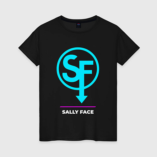 Женская футболка Символ Sally Face в неоновых цветах / Черный – фото 1