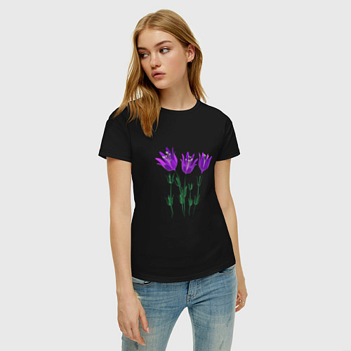 Женская футболка Flowers purple white light / Черный – фото 3