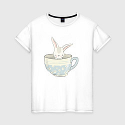 Футболка хлопковая женская Кролик в чашке, цвет: белый